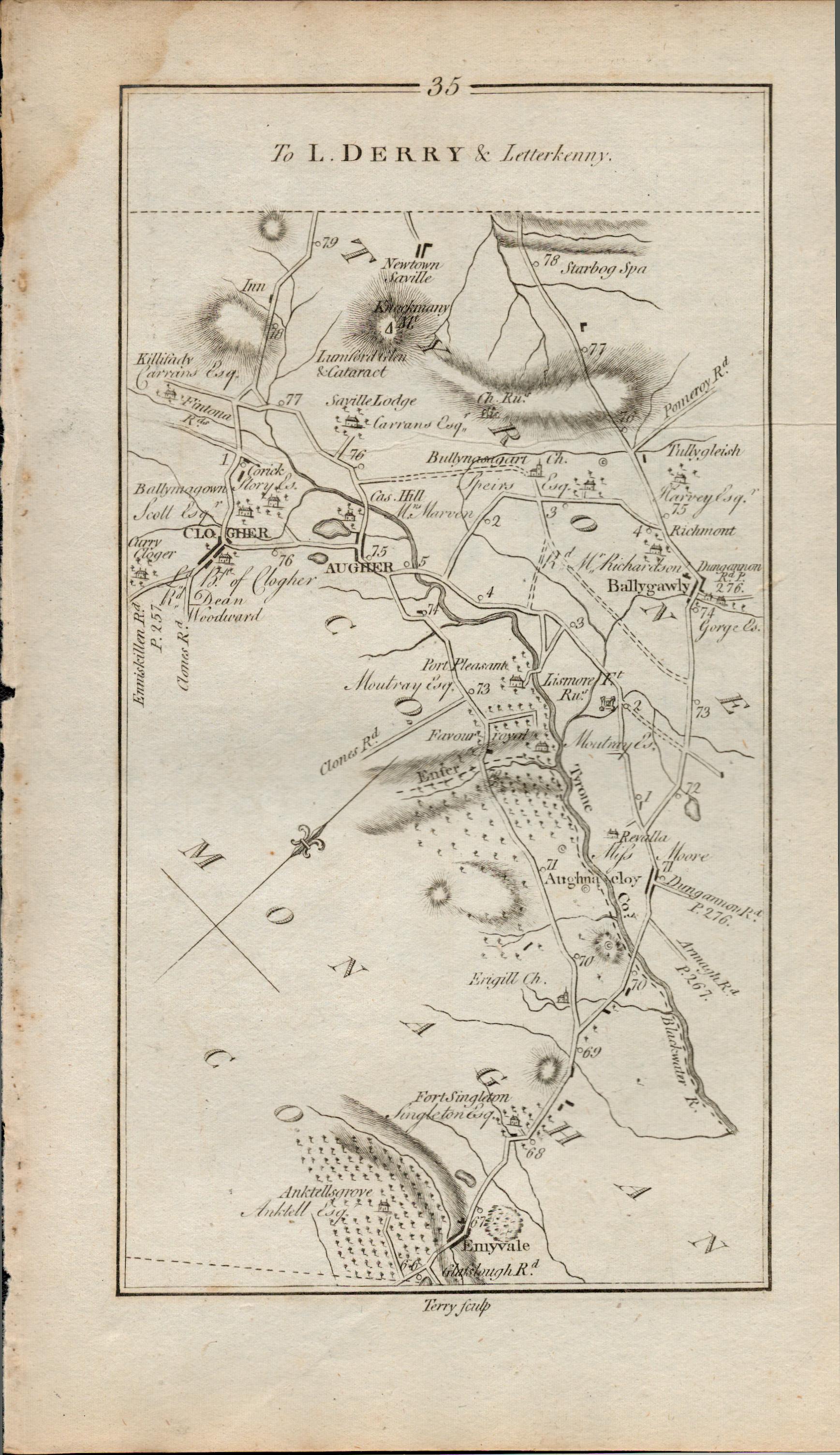 Taylor & Skinner 1777 Road Map Londonderry Letterkenny Clogher Augher Strabane.