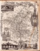 Worcestershire Steel Engraved Antique Thomas Moule Antique Map.