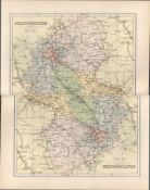 Staffordshire Detailed Victorian 1894 Coloured Antique Map.