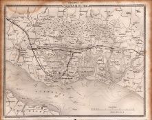 Environs Of Portsmouth Steel Engraved c1850 Victorian Map.