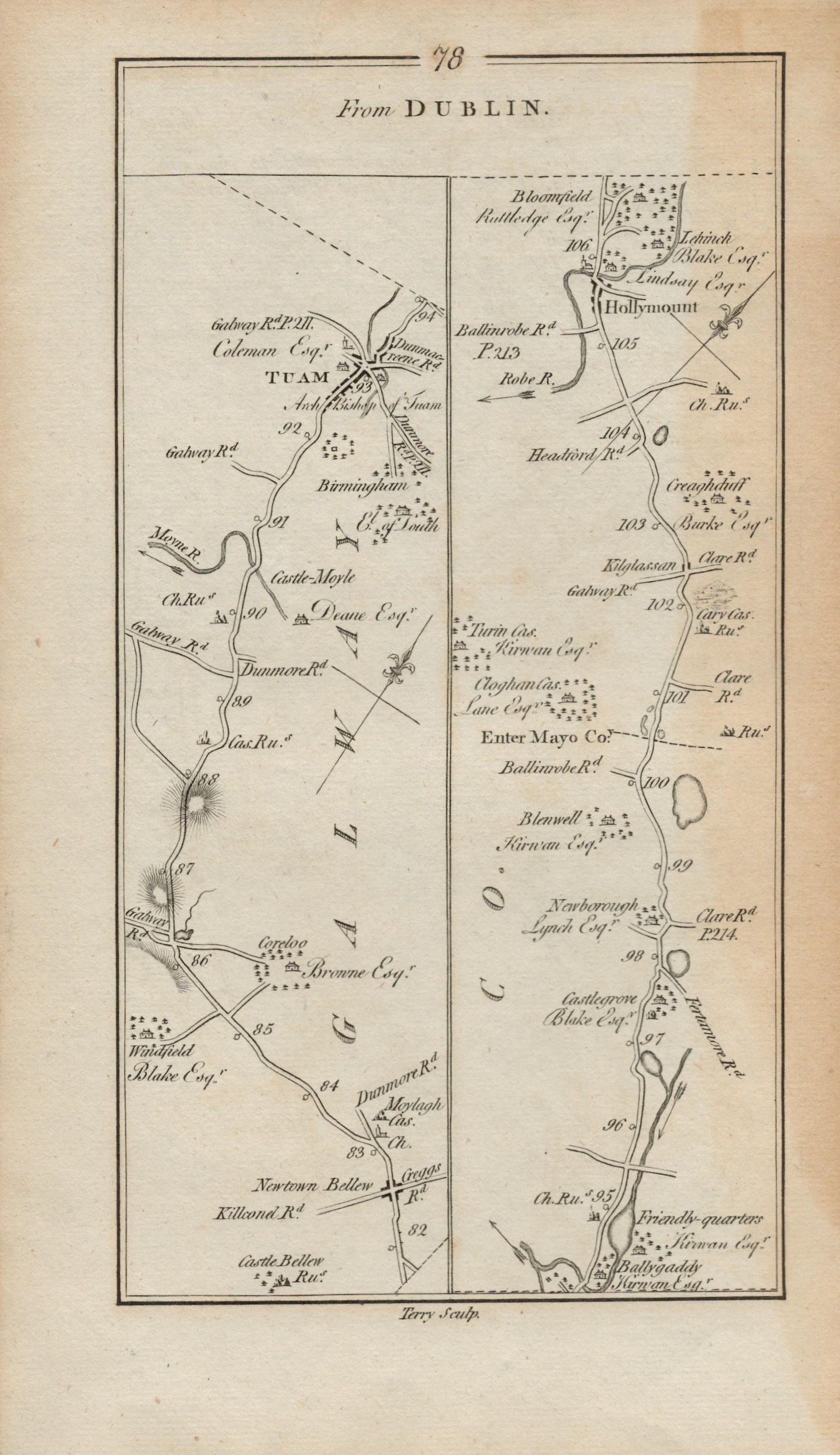 Taylor & Skinner 1777 Ireland Map Athlone Tuam Hollymount Co Mayo Co Galway. - Image 2 of 3