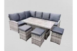 5x Windsor Mixed Grey Corner Sofa Set With Rise and Fall Table and Stools