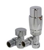 Brand New Boxed Angled Radiator Valve & Lockshield Set Thermostatic Chrome RRP £42 **No VAT**