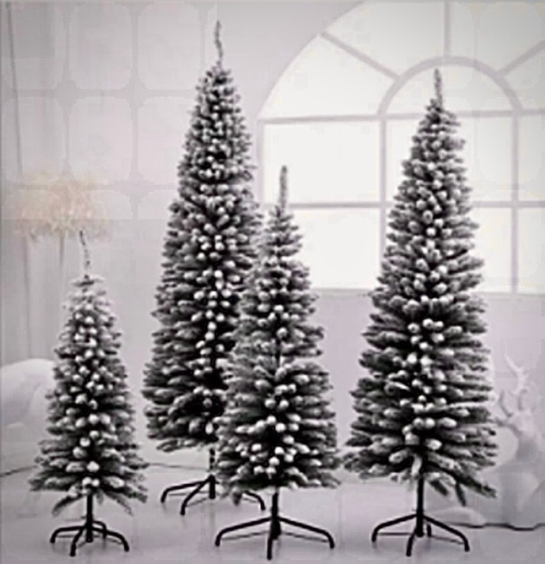 8 x 5ft Christmas Tree Artificial with Snow Frosted Tips Slim Pencil Shape