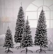 2 x 5ft Christmas Tree Artificial with Snow Frosted Tips Slim Pencil Shape