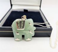 Sterling Silver Jade Elephant Pendant Necklace with Gift Pouch