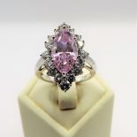 Sterling Silver 7CT Pink & White Topaz Gemstone Ring New with Gift Pouch