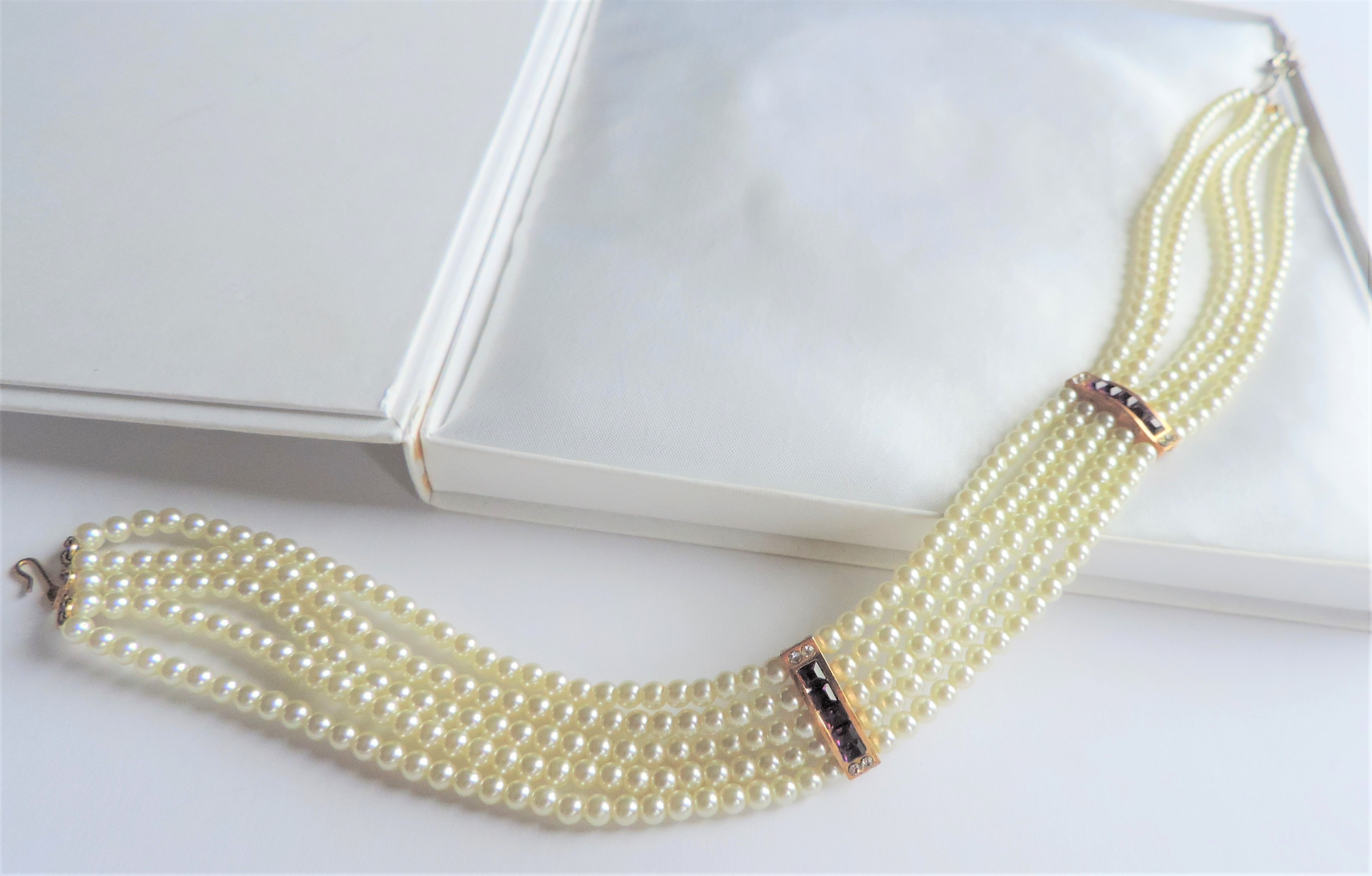 5 Strand Pearl Choker Necklace with Gift Box - Image 4 of 4