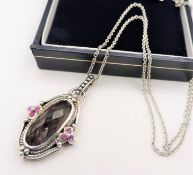 Sterling Silver Smokey Quartz & Pink Topaz Pendant Necklace