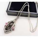 Sterling Silver Smokey Quartz & Pink Topaz Pendant Necklace