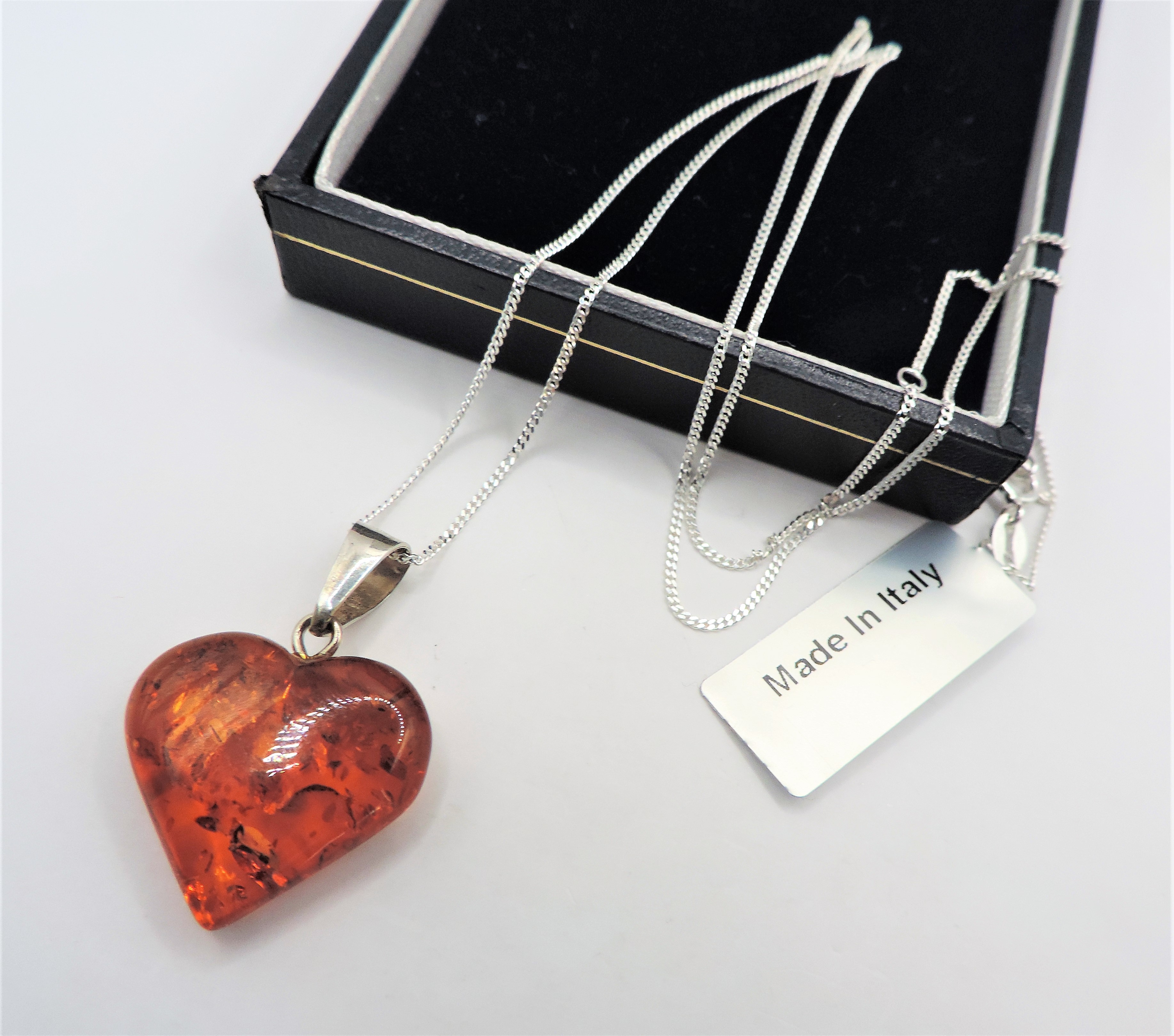 Sterling Silver Baltic Amber Heart Pendant Necklace - Image 2 of 2