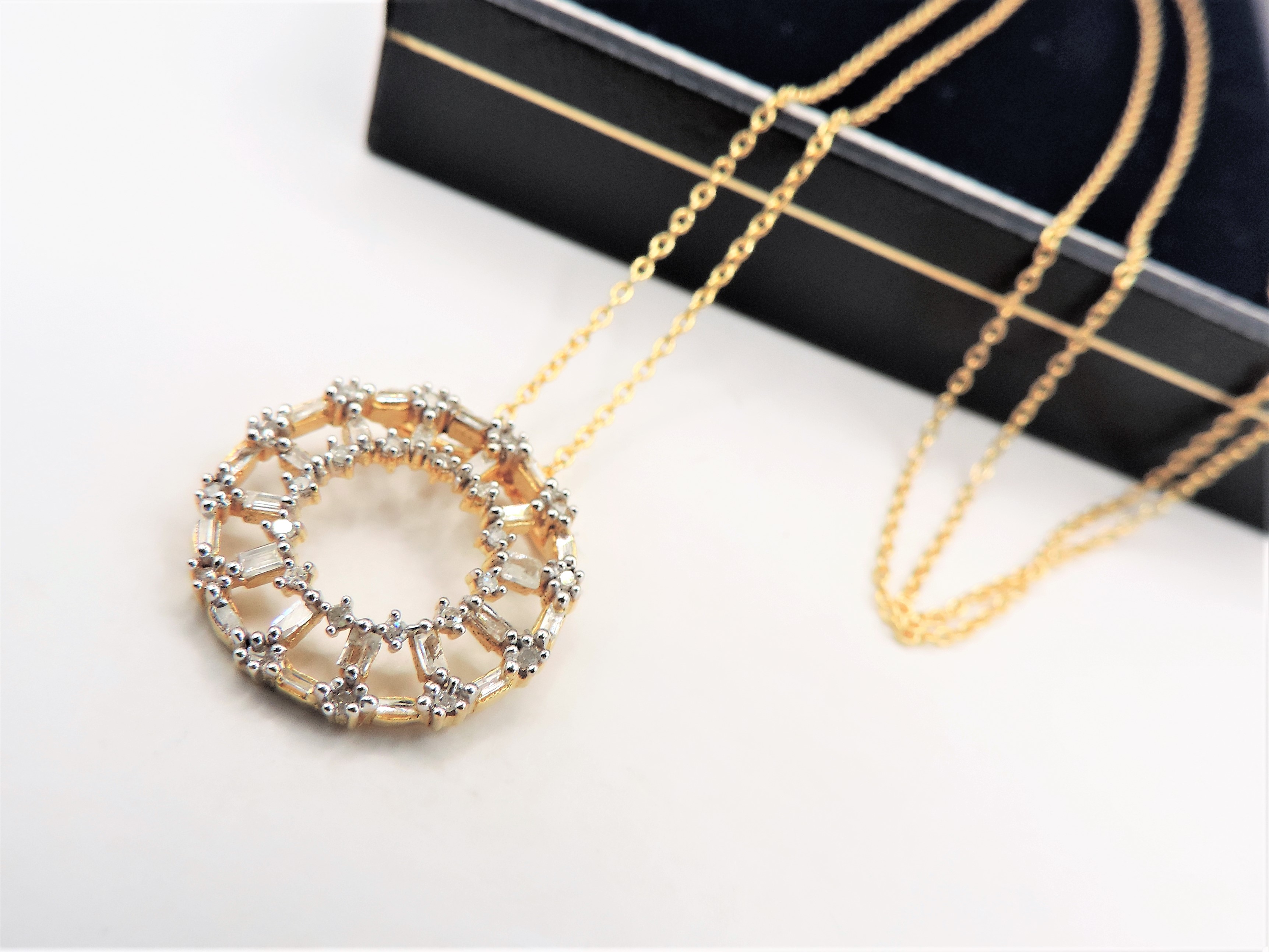 Gold on Sterling Silver Baguette Circle of Life Diamond Pendant New with Gift Box - Image 3 of 3