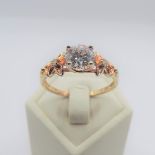 Gold on Sterling Silver CZ Solitaire Ring New with Gift Pouch