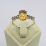 Sterling Silver Citrine & Diamond Ring 'New' with gift pouch