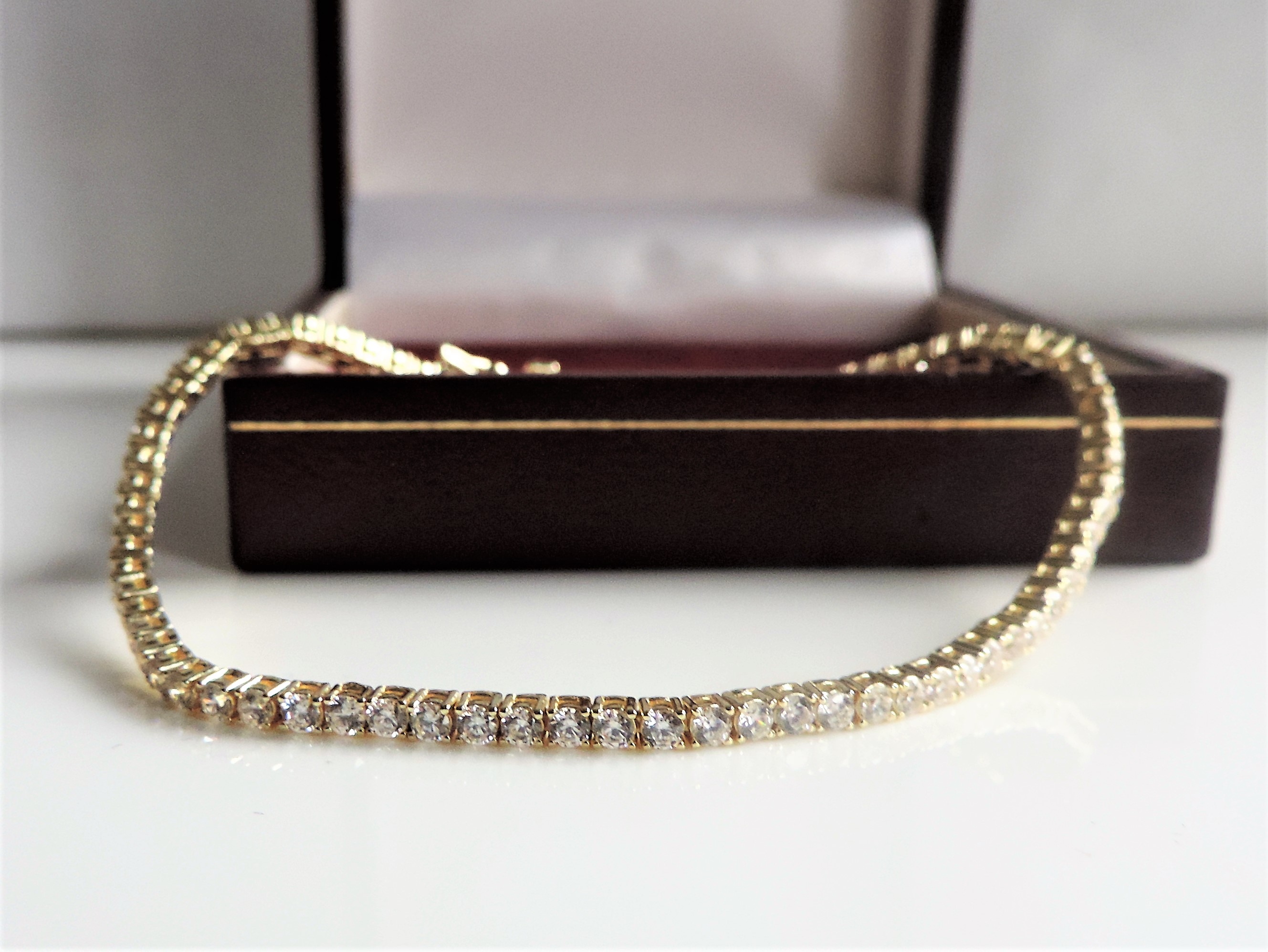 Gold on Sterling Silver Tennis Bracelet 'New' with Gift Pouch - Image 2 of 4