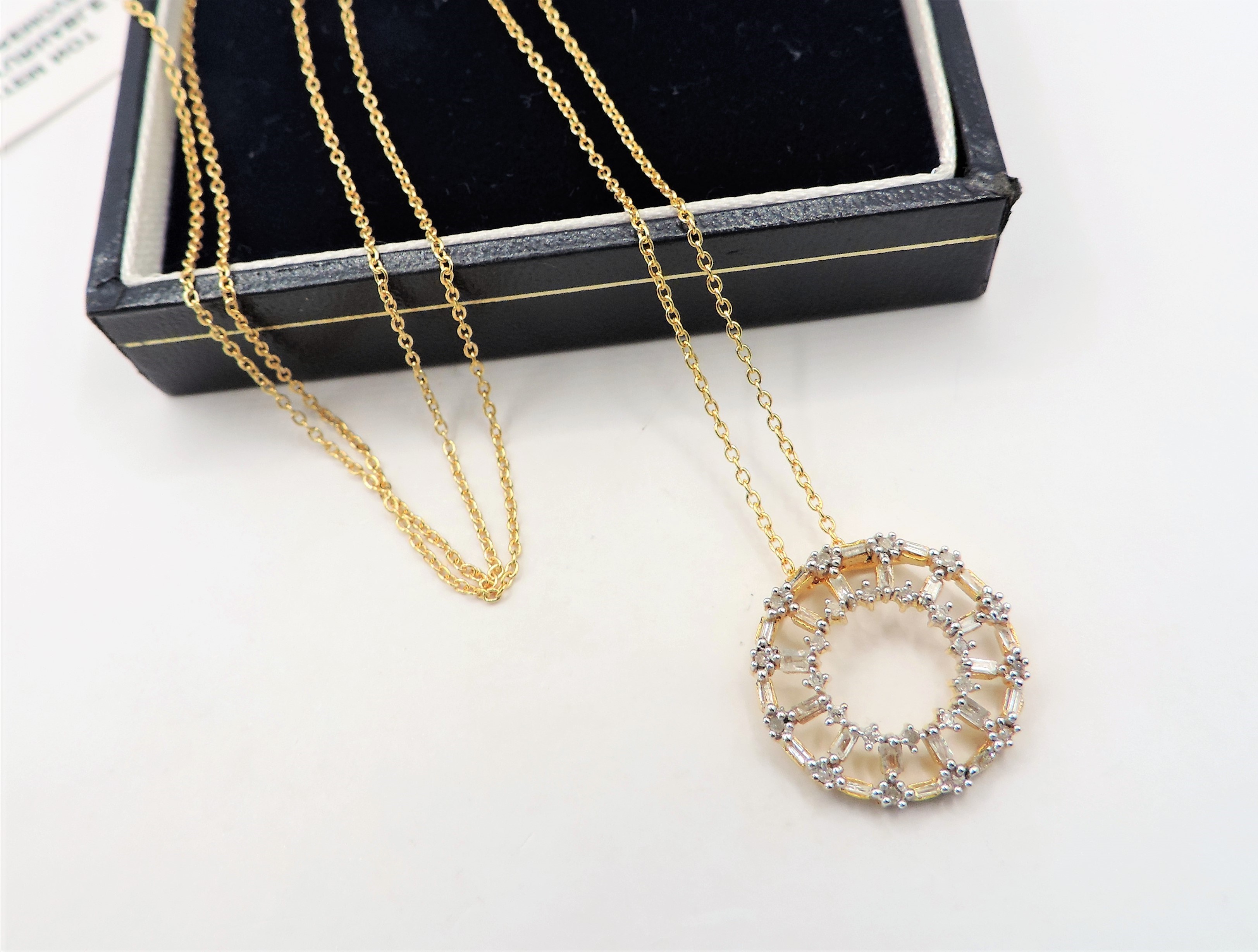Gold on Sterling Silver Baguette Circle of Life Diamond Pendant New with Gift Box - Image 2 of 3