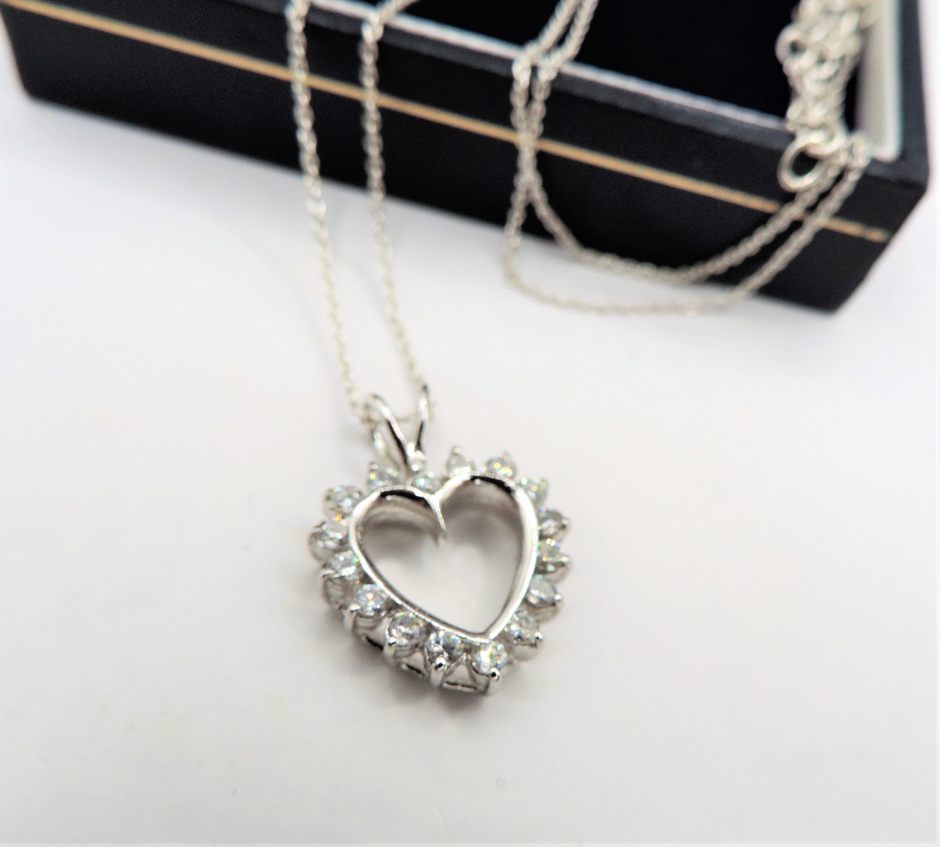 Sterling Silver White Sapphire Heart Pendant Necklace New with Gift Pouch - Image 3 of 3