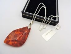 Sterling Silver Organic Shaped Baltic Amber Pendant Necklace