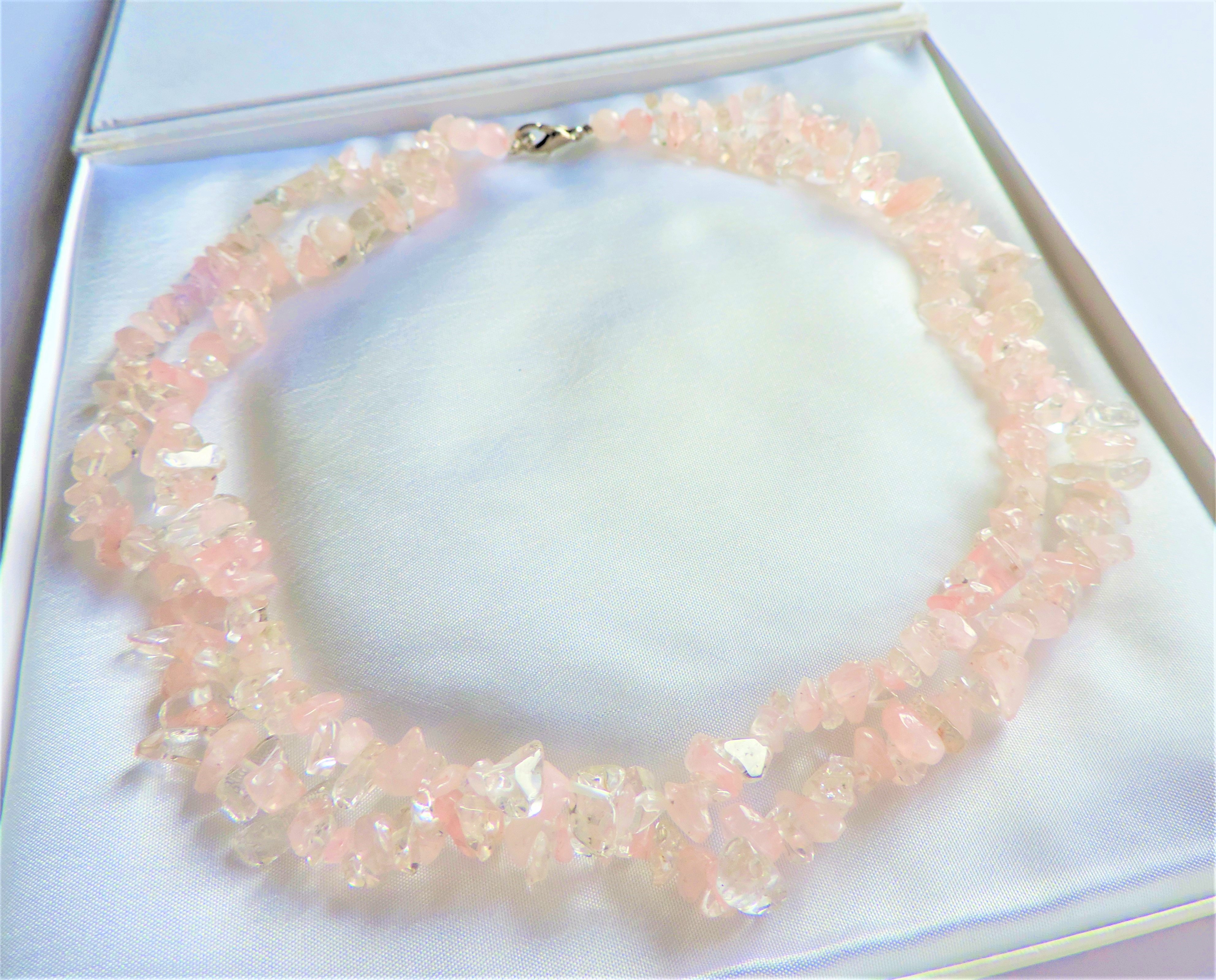 Twin Strand Rose Quartz Gemstone Necklace with Gift Pouch