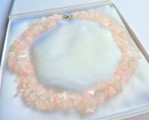Twin Strand Rose Quartz Gemstone Necklace with Gift Pouch