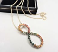 New Sterling Silver Multi-Colour Gemstone Pendant Necklace