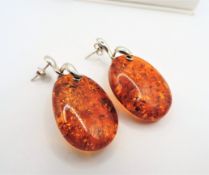 Artisan Sterling Silver Baltic Amber Drop Earrings