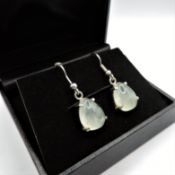 Sterling Silver Light Green Prehnite Gemstone Earrings New with Gift Pouch