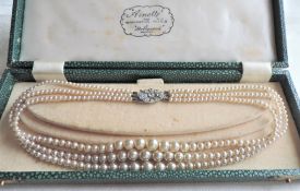 Vintage Triple Strand Graduated Pearl Necklace in Original Box