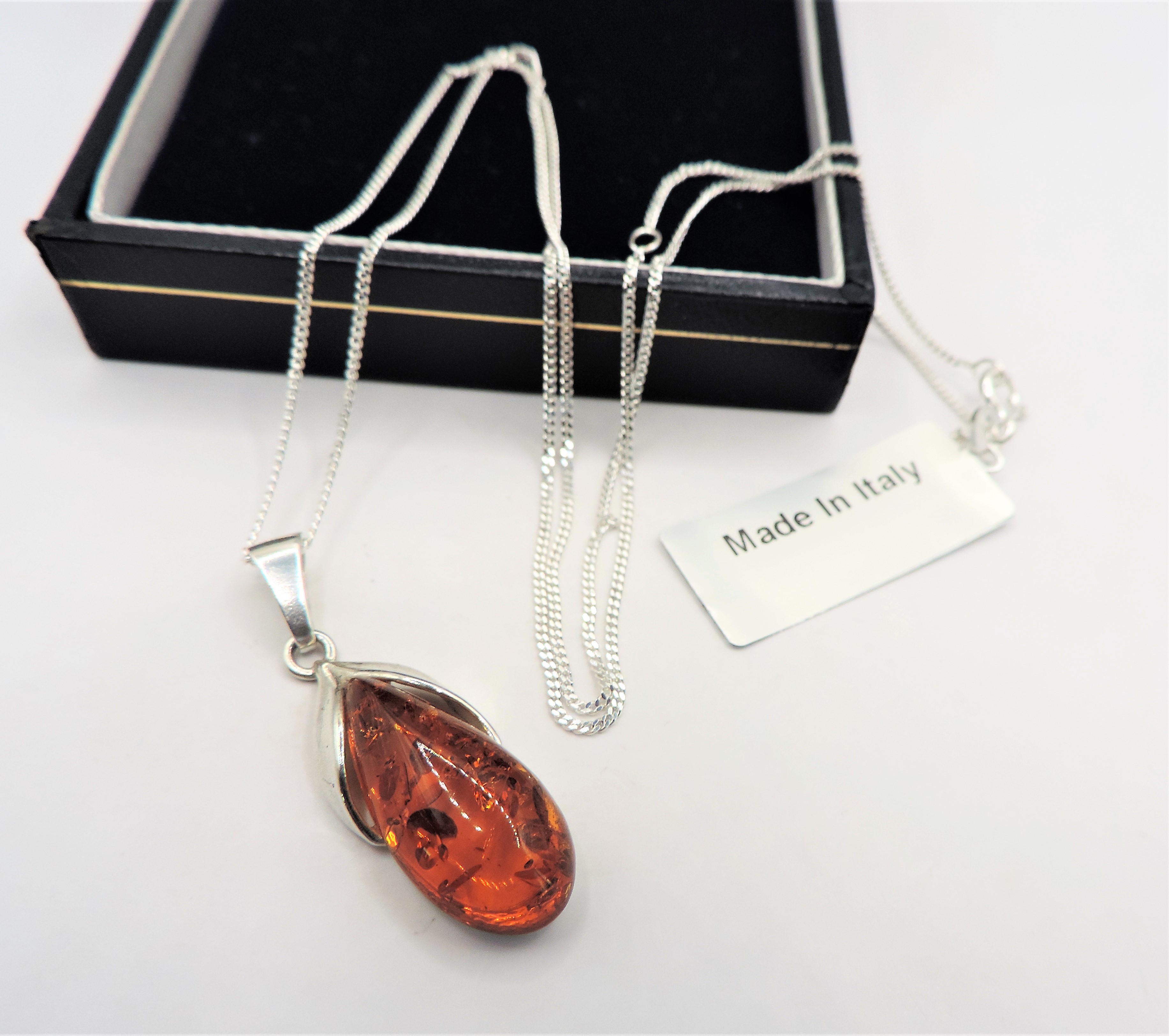 Sterling Silver Baltic Amber Pendant Necklace