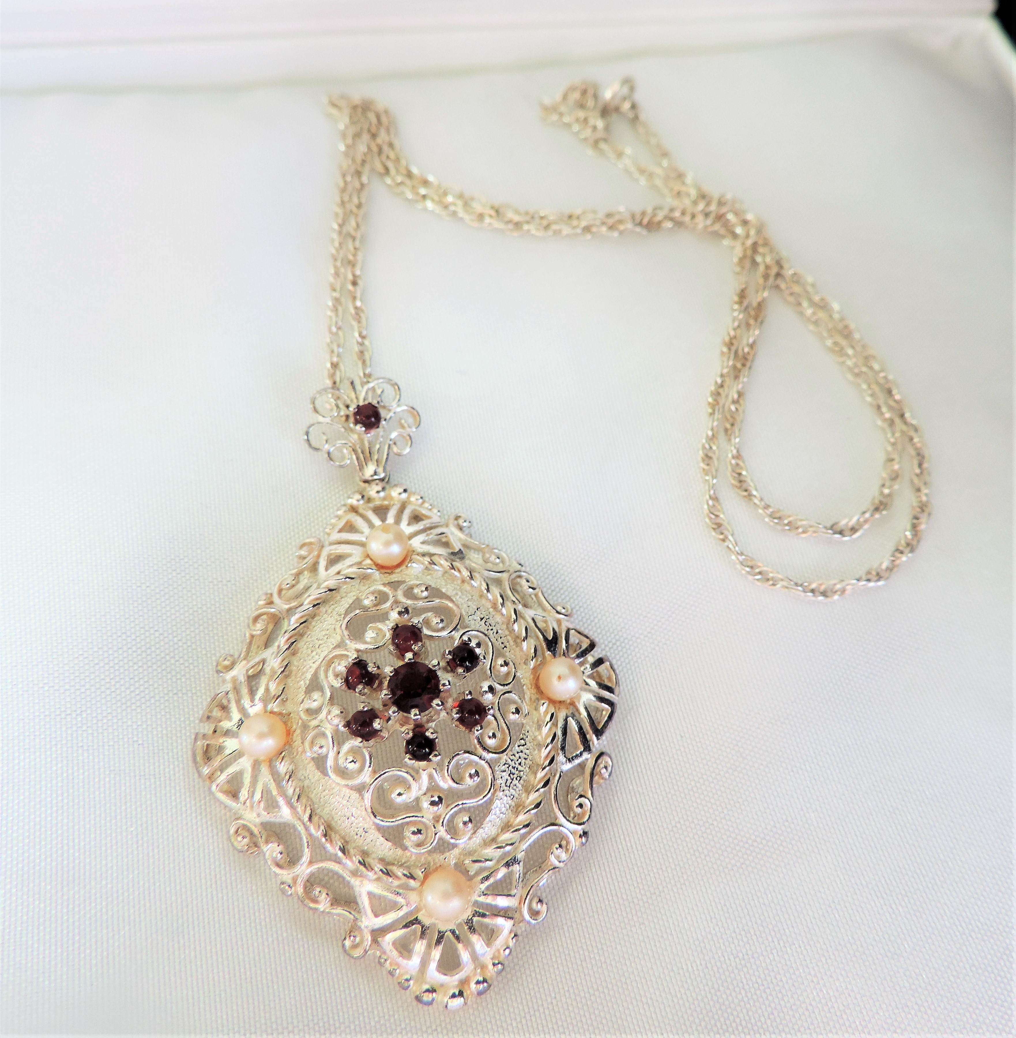 Sterling Silver Pearl & Garnet Pendant Necklace - Image 3 of 4