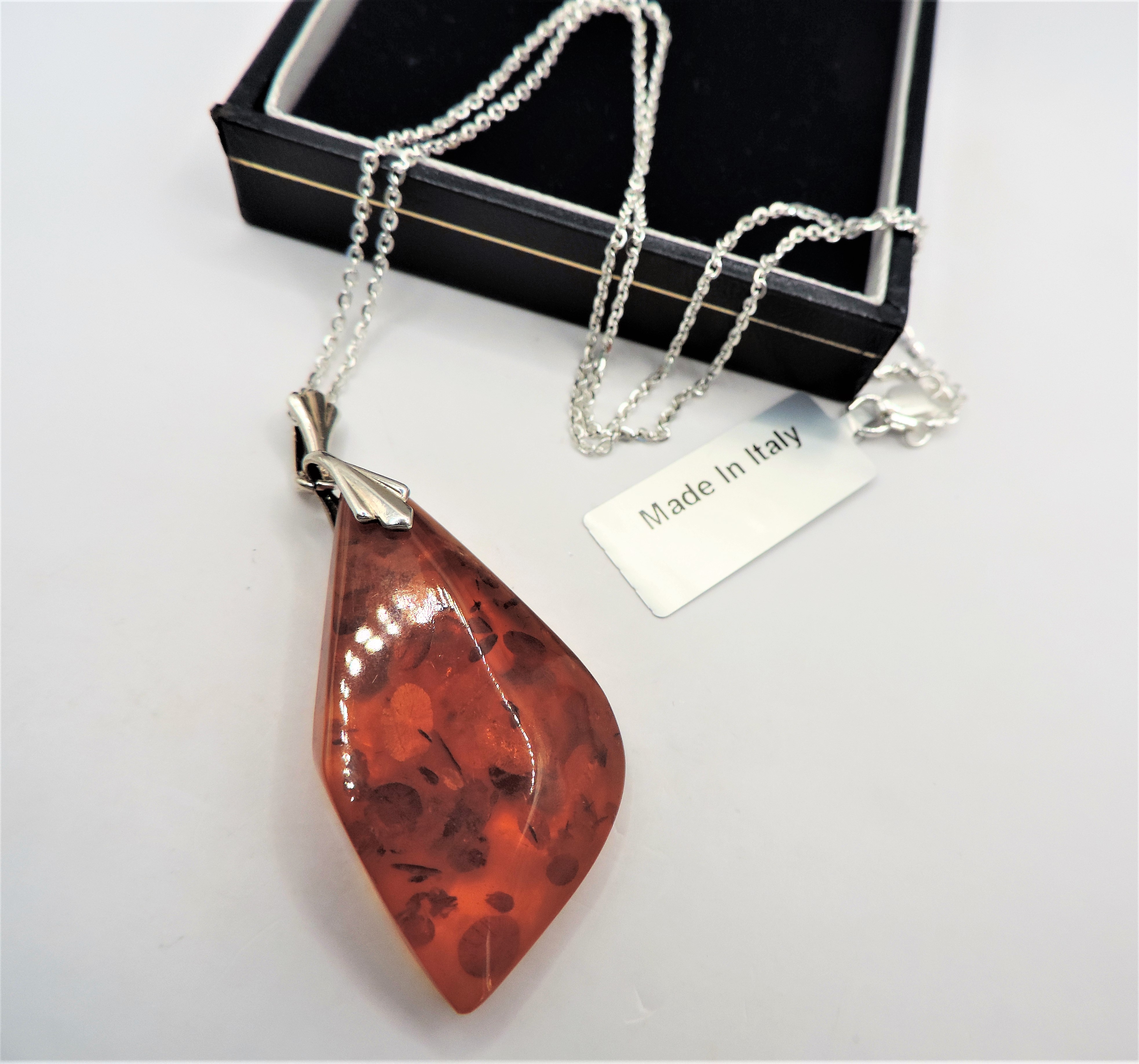 Sterling Silver Organic Shaped Baltic Amber Pendant Necklace - Image 2 of 3