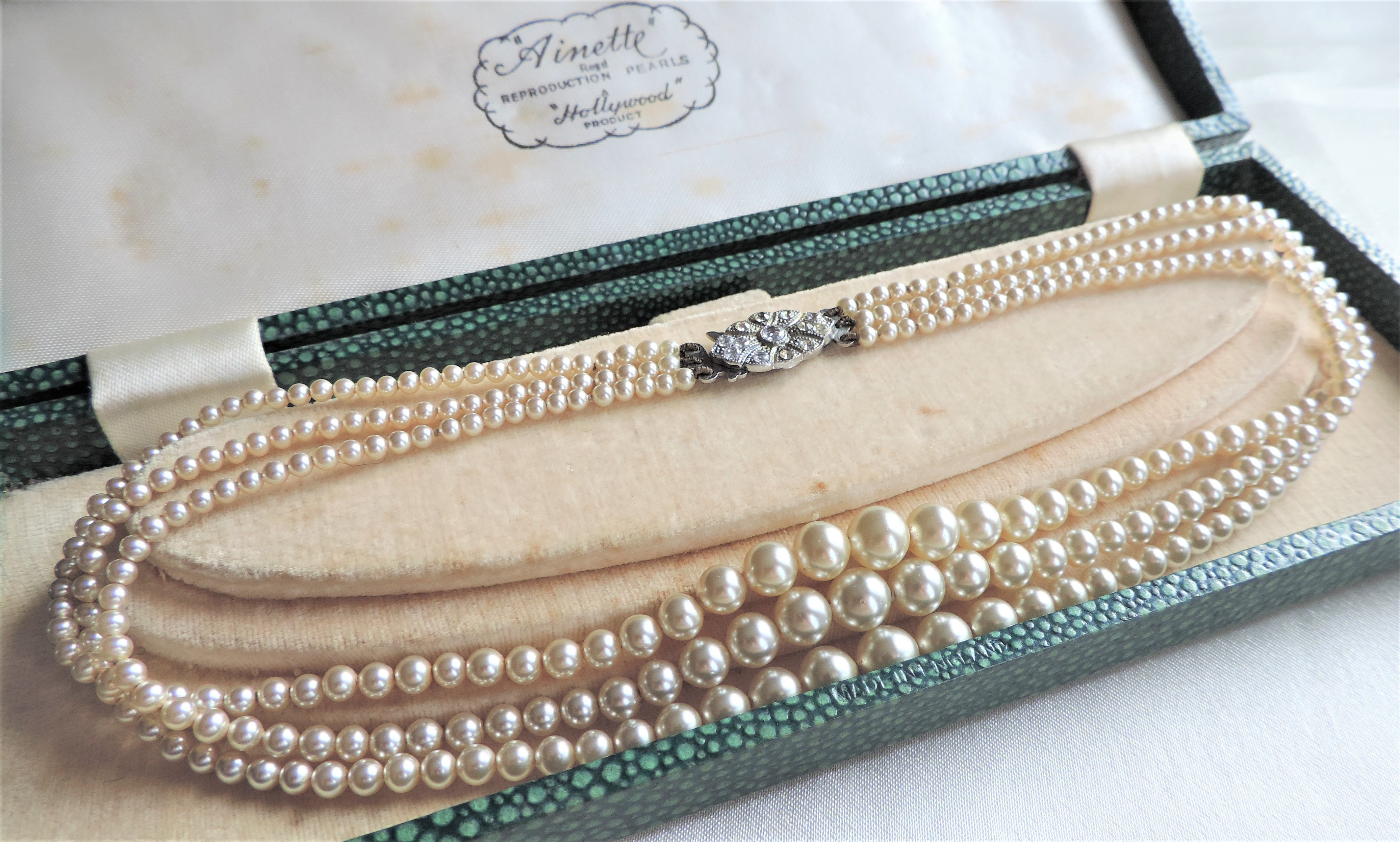 Vintage Triple Strand Graduated Pearl Necklace in Original Box - Image 2 of 4