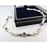 Sterling Silver Cabochon Amethyst Bracelet with Gift Box