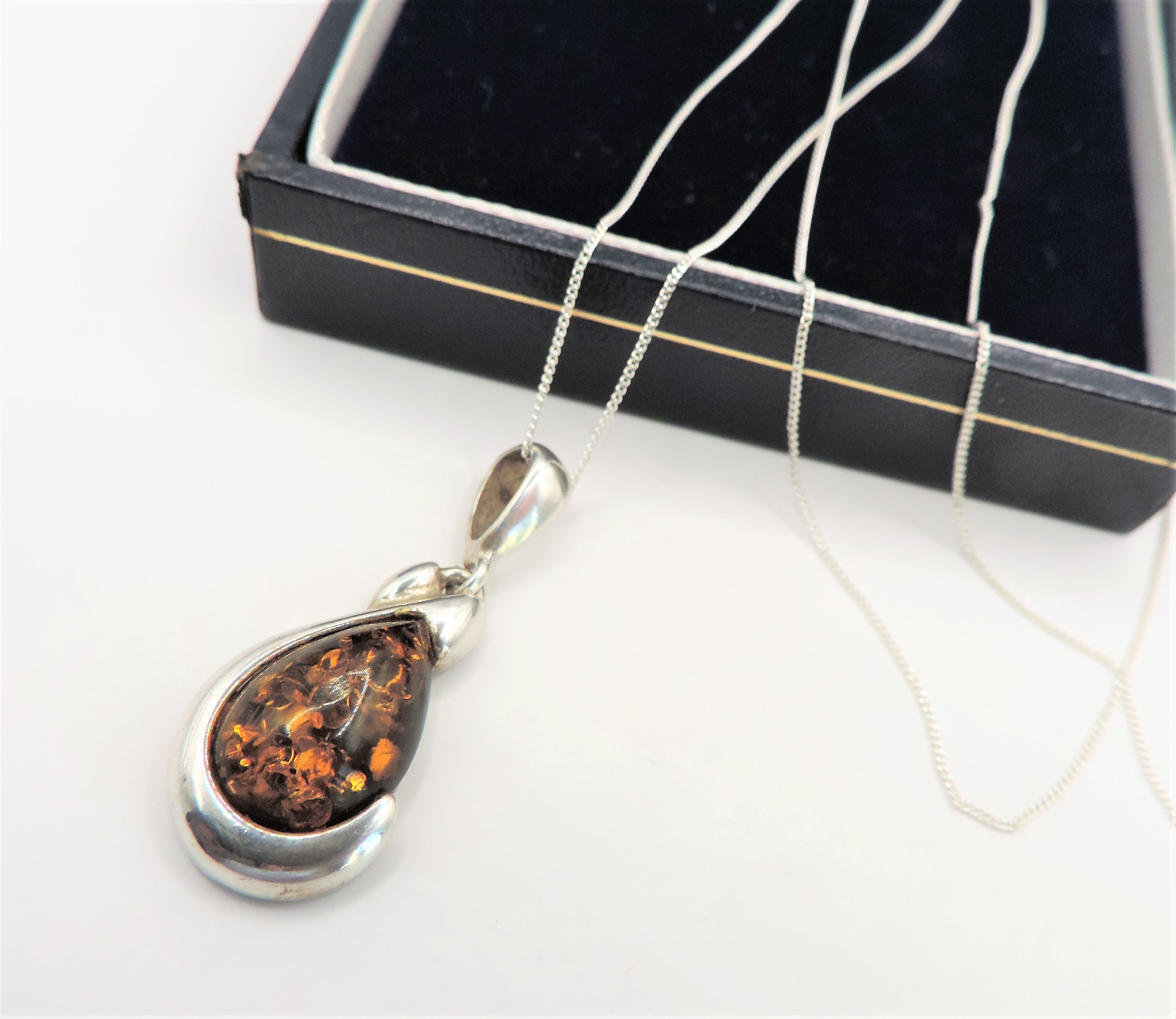 Sterling Silver Baltic Amber Teardrop Pendant Necklace - Image 2 of 2