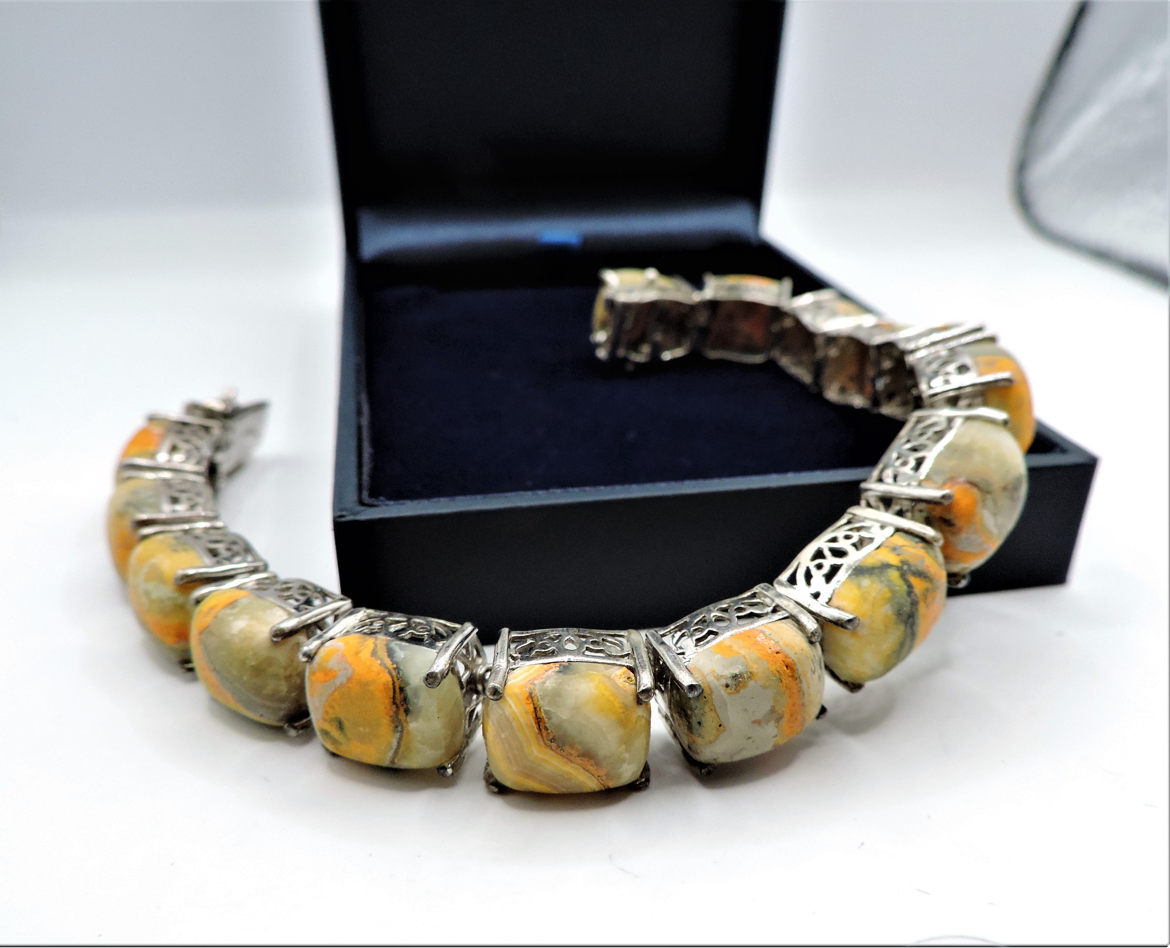 Artisan Sterling Silver 75CT Bumble Bee Jasper Tennis Bracelet