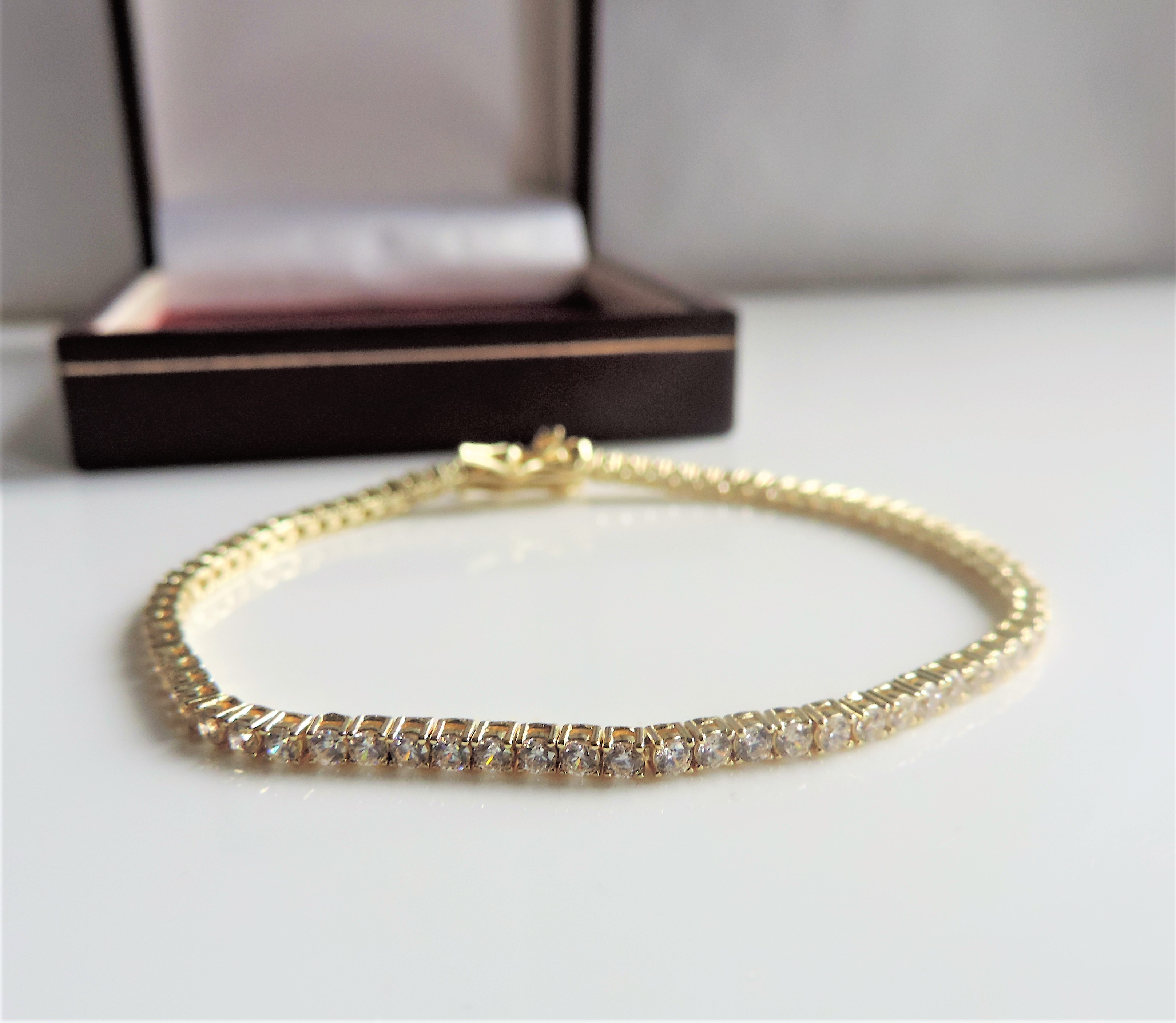 Gold on Sterling Silver Tennis Bracelet 'New' with Gift Pouch - Image 3 of 4