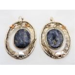 Vintage Charmian Harris Elephant Lapis Lazuli Drop Earrings in Sterling Silver