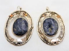 Vintage Charmian Harris Elephant Lapis Lazuli Drop Earrings in Sterling Silver