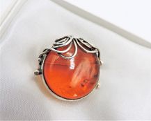 Vintage Artisan Sterling Silver Baltic Amber Brooch