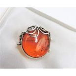 Vintage Artisan Sterling Silver Baltic Amber Brooch