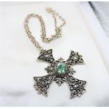 Large Sterling Silver Celtic Cross 5CT Gemstone Pendant Necklace