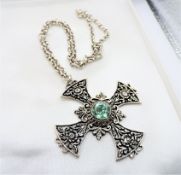 Large Sterling Silver Celtic Cross 5CT Gemstone Pendant Necklace