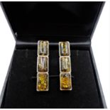 Sterling Silver Baltic Amber Drop Bar Earrings with Gift Pouch