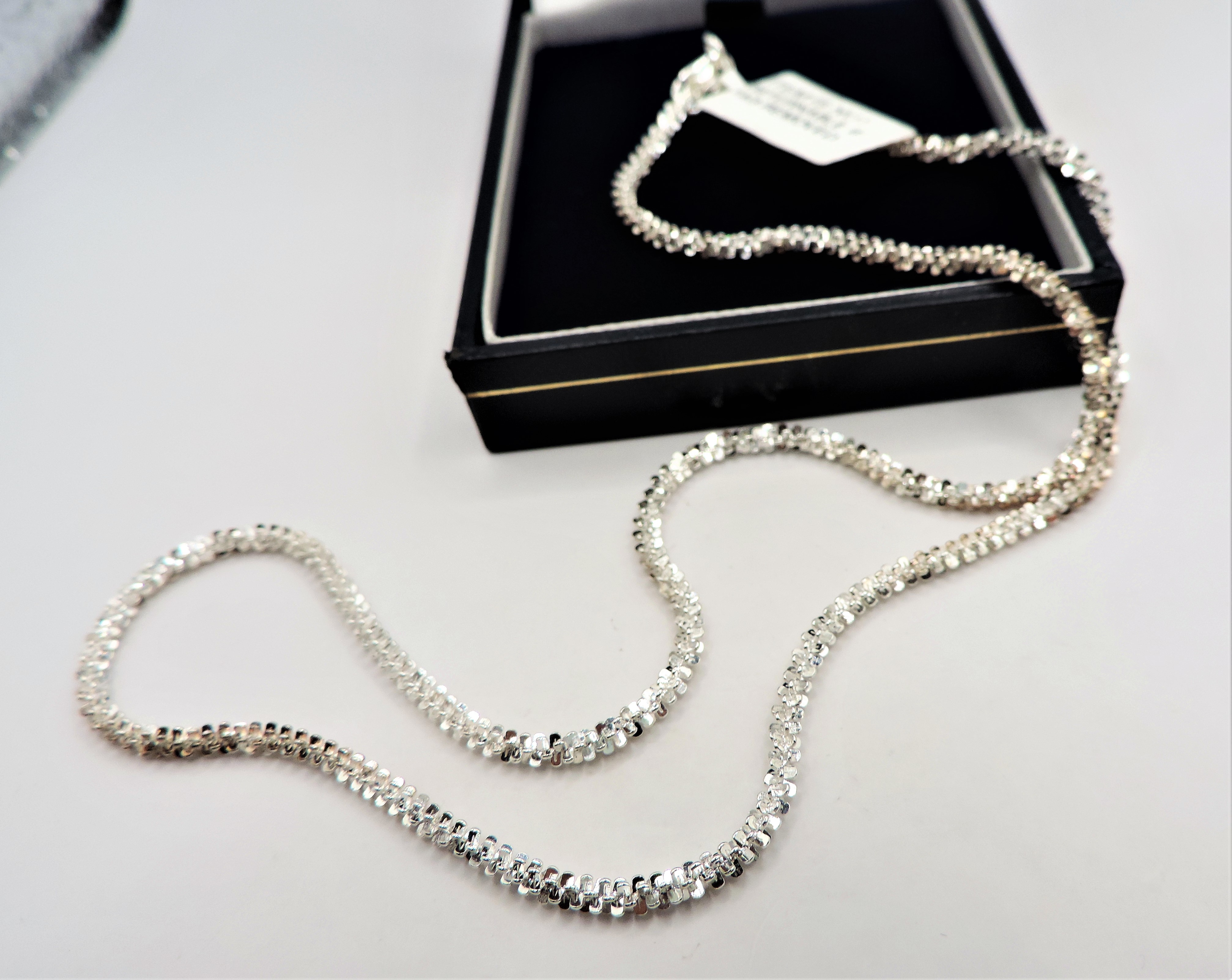 Italian 925 Sterling Silver 3mm Sparkle Glitter Margarita Twisted Rock Chain - Image 2 of 2