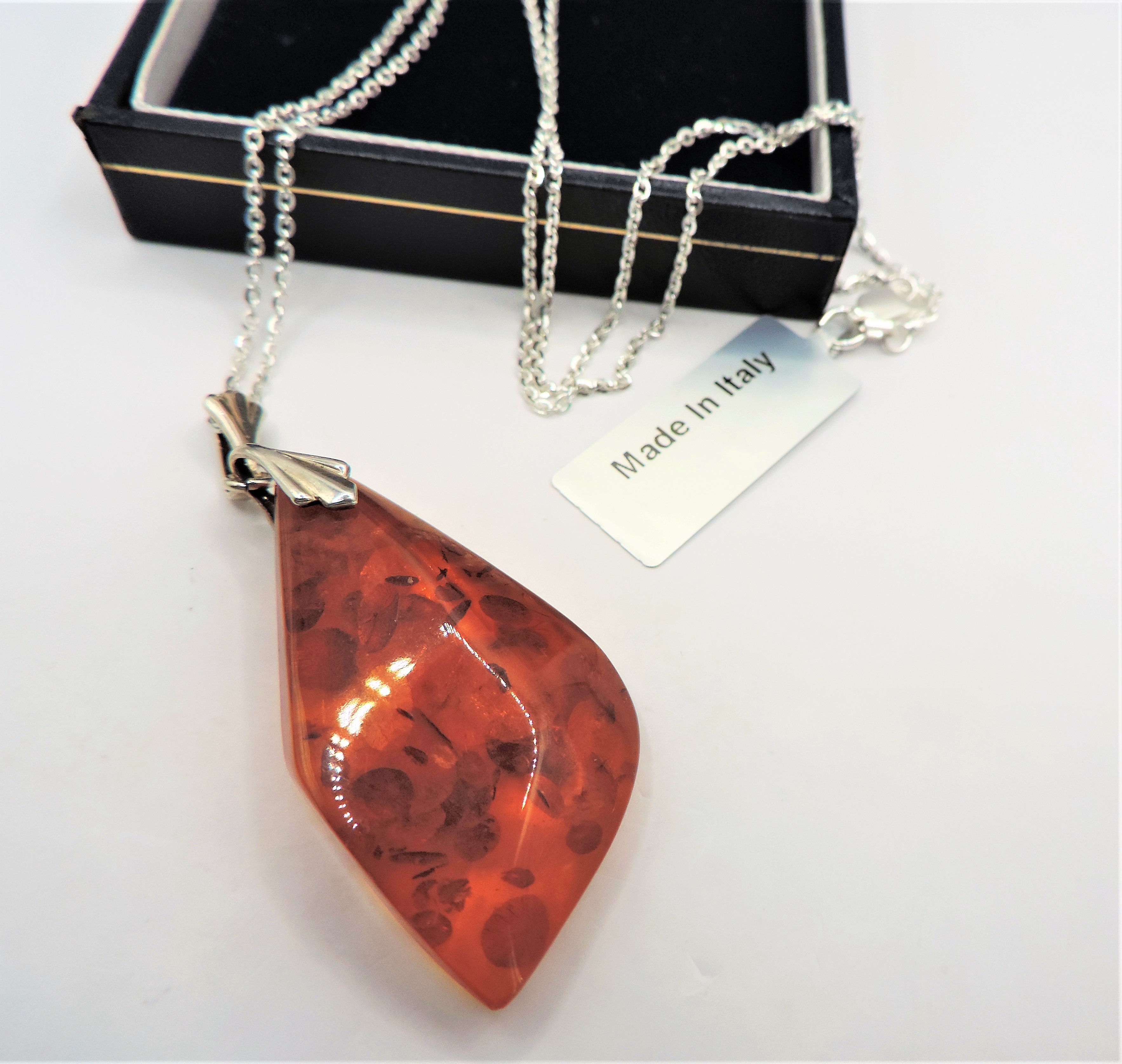 Sterling Silver Organic Shaped Baltic Amber Pendant Necklace - Image 3 of 3