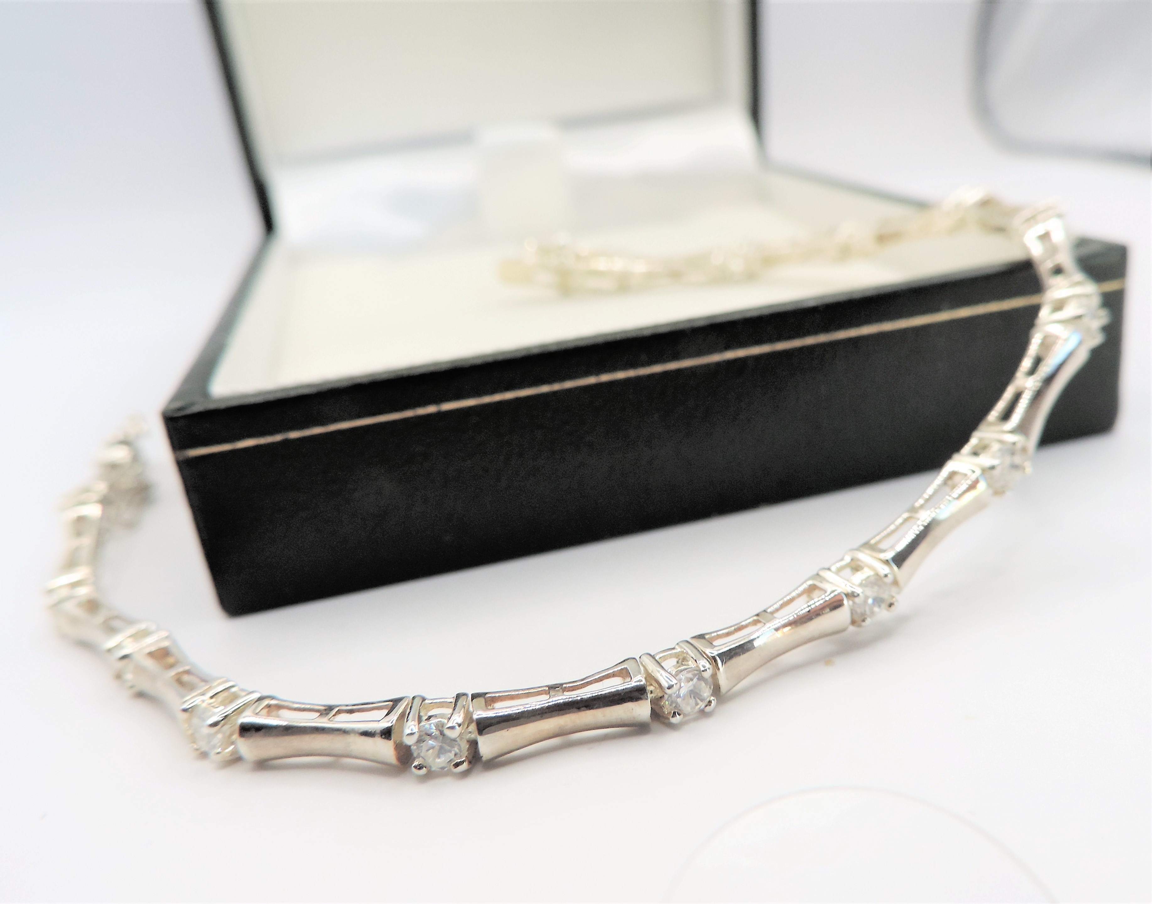 Sterling Silver White Sapphire Bracelet with Gift Box