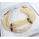 Vintage Queen Alexandra Inspired 10 Strand Pearl Choker Necklace with Gift Box