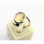 Retro Circa 1970's Hand Made Sterling Silver 3CT Solitaire Citrine Ring