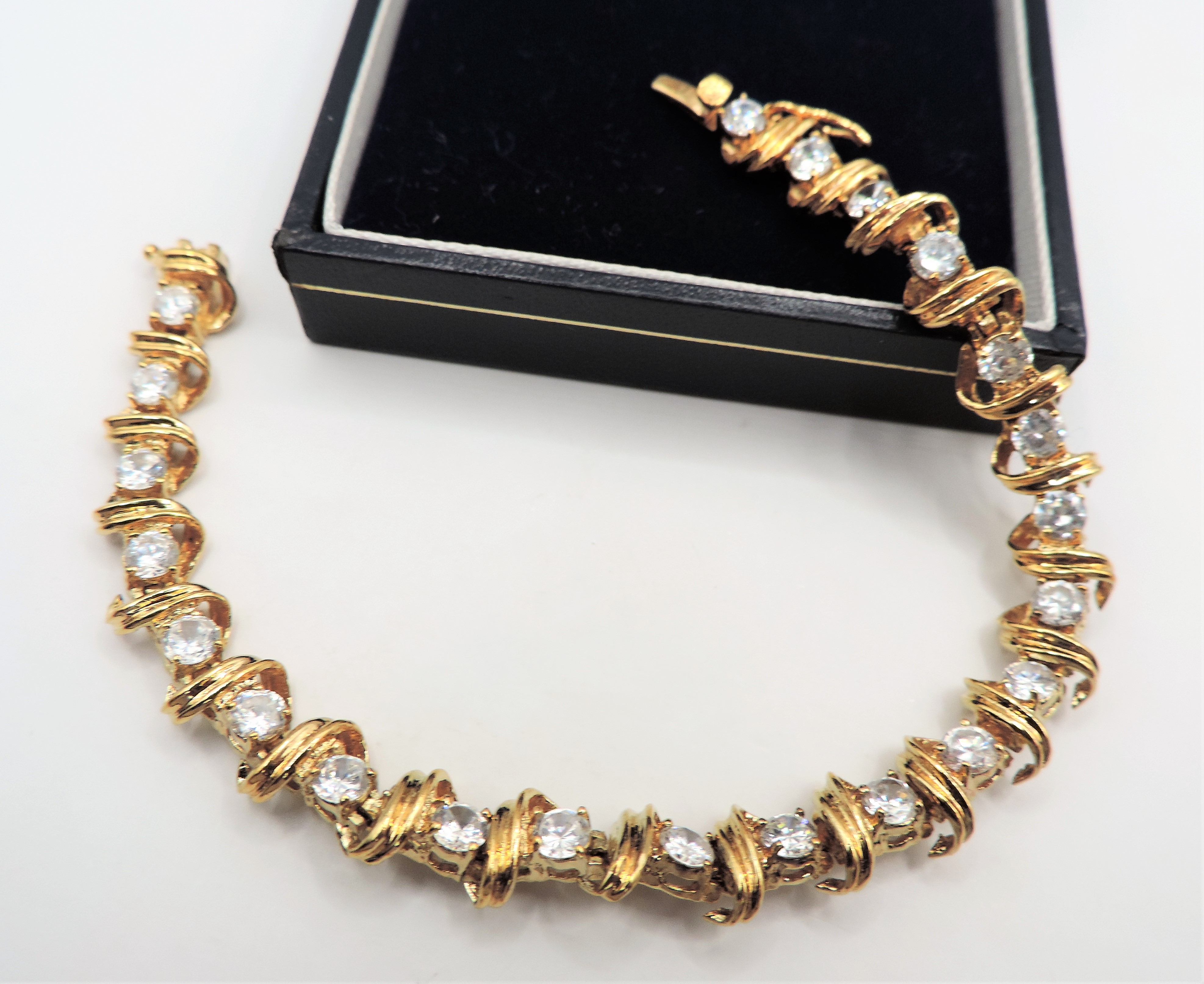 Gold on Sterling Silver White Zircon Gemstone Bracelet New with Gift Box