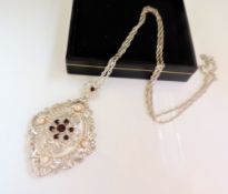 Sterling Silver Pearl & Garnet Pendant Necklace